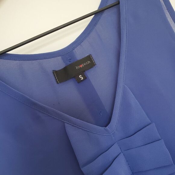 Lo Posh Women's Size Small Blue Ruffle Sleeveless Blouse - Picture 3 of 9